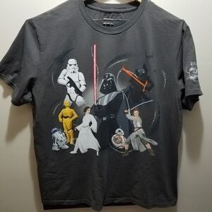 Star Wars Men's 2XL Gray 30th Anniversary Darth Vador Kylo Droids Shirt Disney